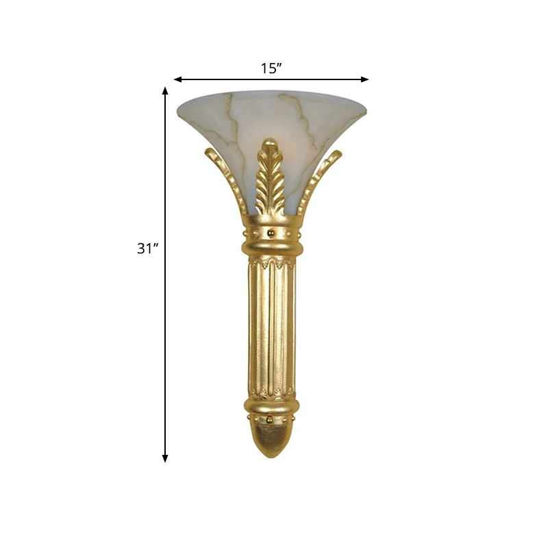 Lodge Style Bell wandlamp 1 lamp wit glas en hars wandkandelaar goud voor slaapkamer Clearhalo