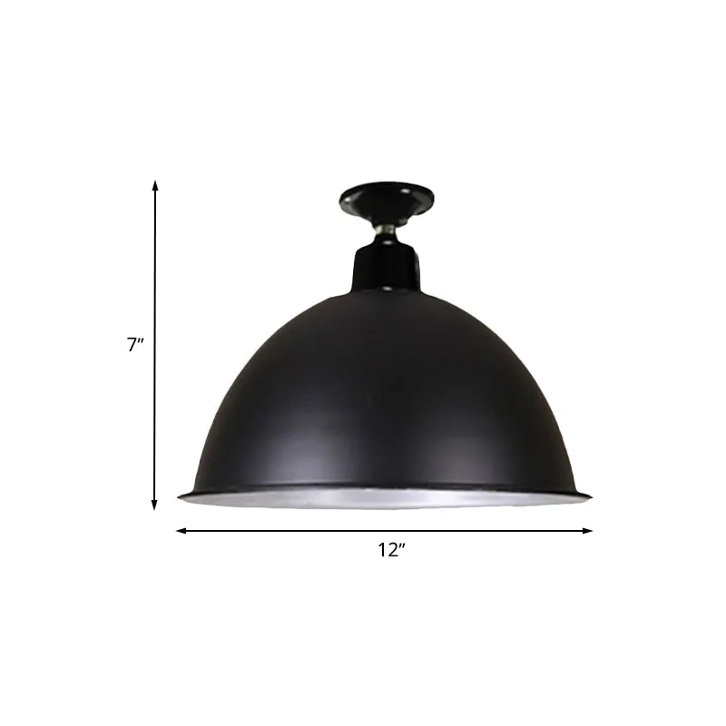 Loft-stijl koepelplafondverlichting 1 kop metalen semi-inbouwlamp zwart voor eetkamer, 12"/14" breedte Clearhalo