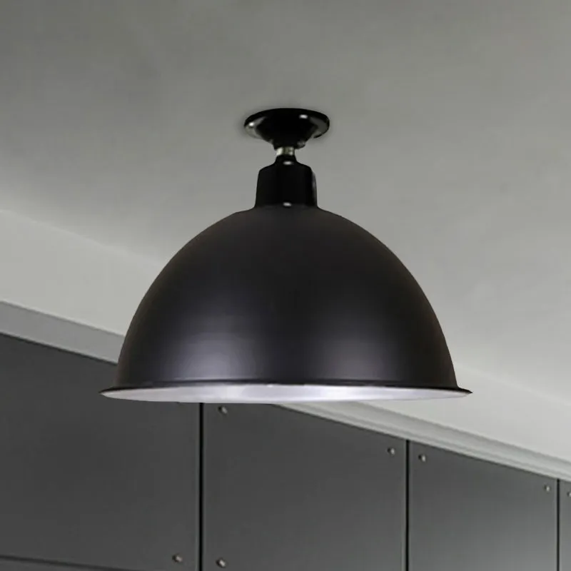 Loft-stijl koepelplafondverlichting 1 kop metalen semi-inbouwlamp zwart voor eetkamer, 12"/14" breedte Clearhalo