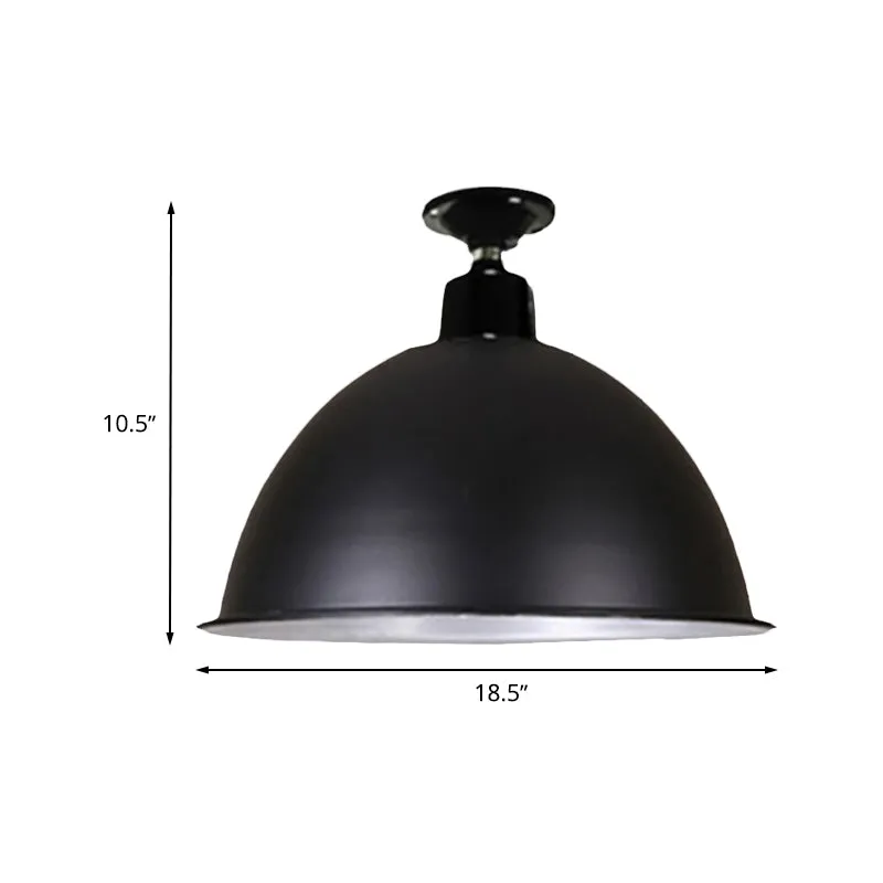 Loft-stijl koepelplafondverlichting 1 kop metalen semi-inbouwlamp zwart voor eetkamer, 12"/14" breedte Clearhalo