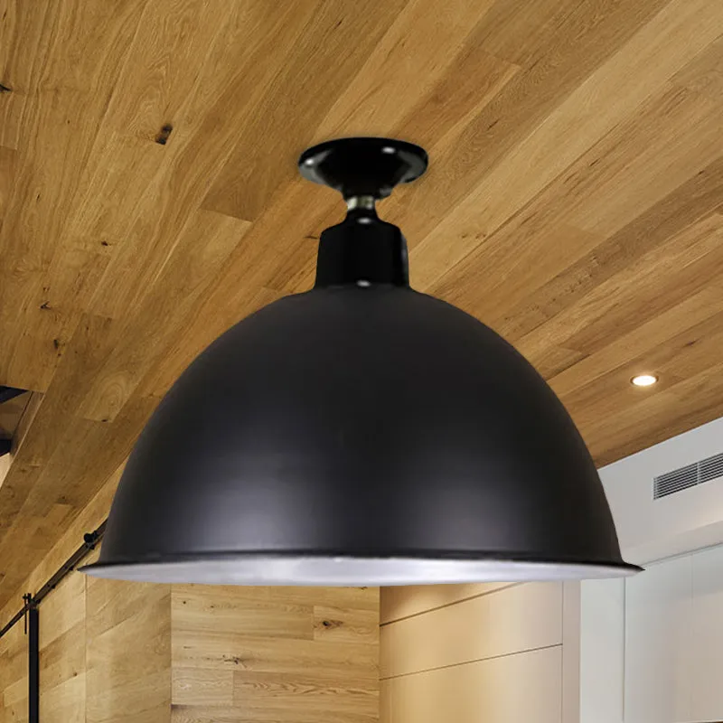Loft-stijl koepelplafondverlichting 1 kop metalen semi-inbouwlamp zwart voor eetkamer, 12"/14" breedte Clearhalo