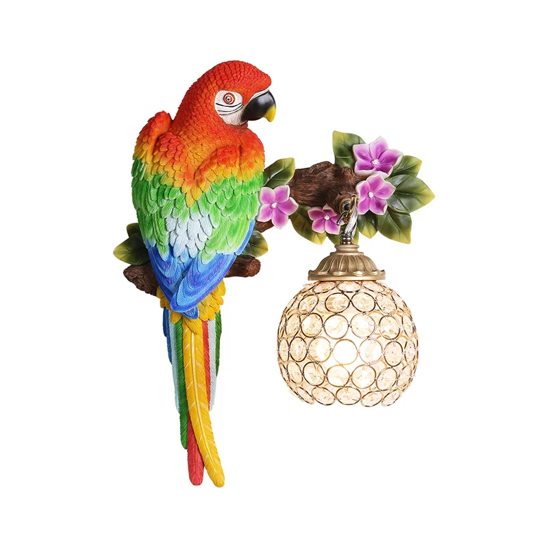 Loft-stijl Parrot Wandkandelaar Hars 1 Kop Wandverlichting met Koepel Kristallen Lampenkap Gouden Afwerking, Rechts/Links...