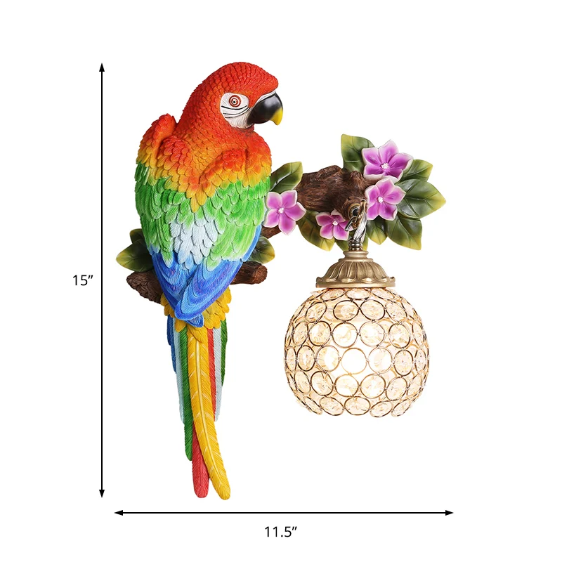 Loft-stijl Parrot Wandkandelaar Hars 1 Kop Wandverlichting met Koepel Kristallen Lampenkap Gouden Afwerking, Rechts/Links...