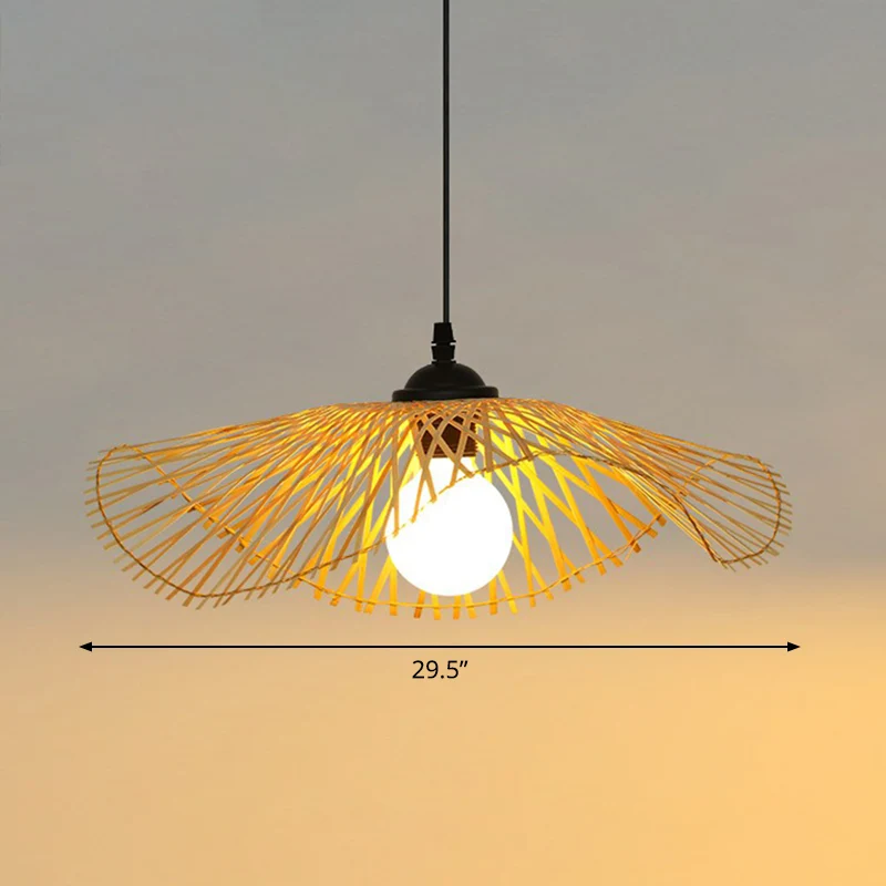Lotusblad hal plafond hanglamp bamboe 1-lichts Chinese stijl hanglamp hout Clearhalo