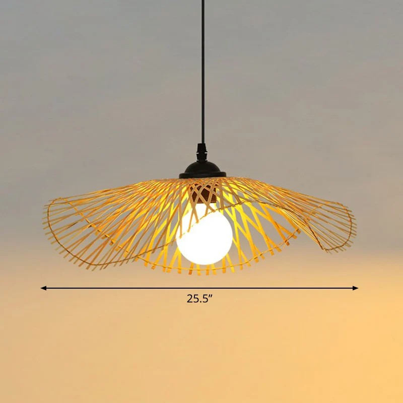 Lotusblad hal plafond hanglamp bamboe 1-lichts Chinese stijl hanglamp hout Clearhalo