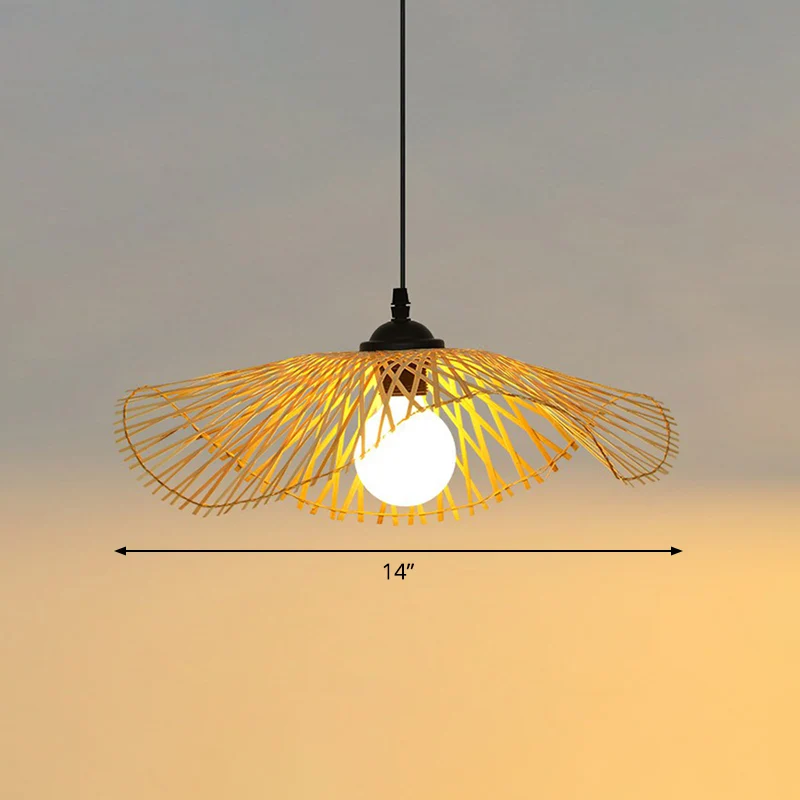 Lotusblad hal plafond hanglamp bamboe 1-lichts Chinese stijl hanglamp hout Clearhalo