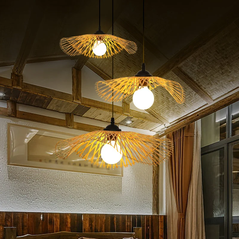 Lotusblad hal plafond hanglamp bamboe 1-lichts Chinese stijl hanglamp hout Clearhalo