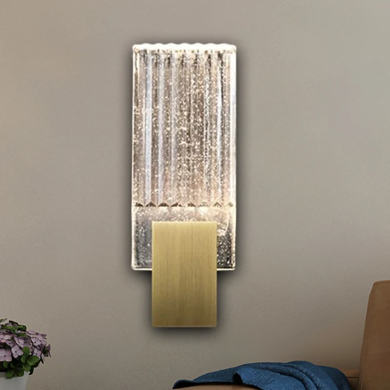 Louche glazen rechthoekige wandverlichtingsarmatuur Loft LED geïntegreerde verzonken wandkandelaar messing Clearhalo