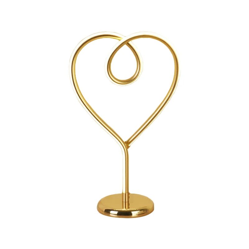Loving Heart Nachtverlichting Eenvoudige metalen wit/gouden LED-bureaulamp met rond voetstuk warm/wit licht voor slaapkame...