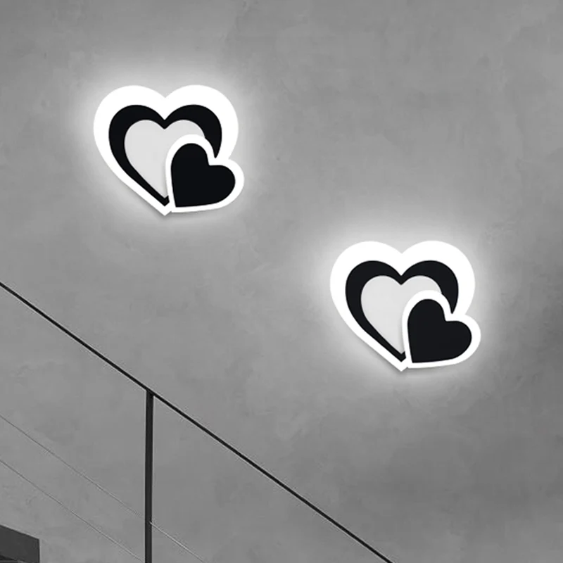 Loving Heart Sconce Lighting Nordic acryl LED zwarte wandgemonteerde lamparmatuur voor woonkamer Clearhalo