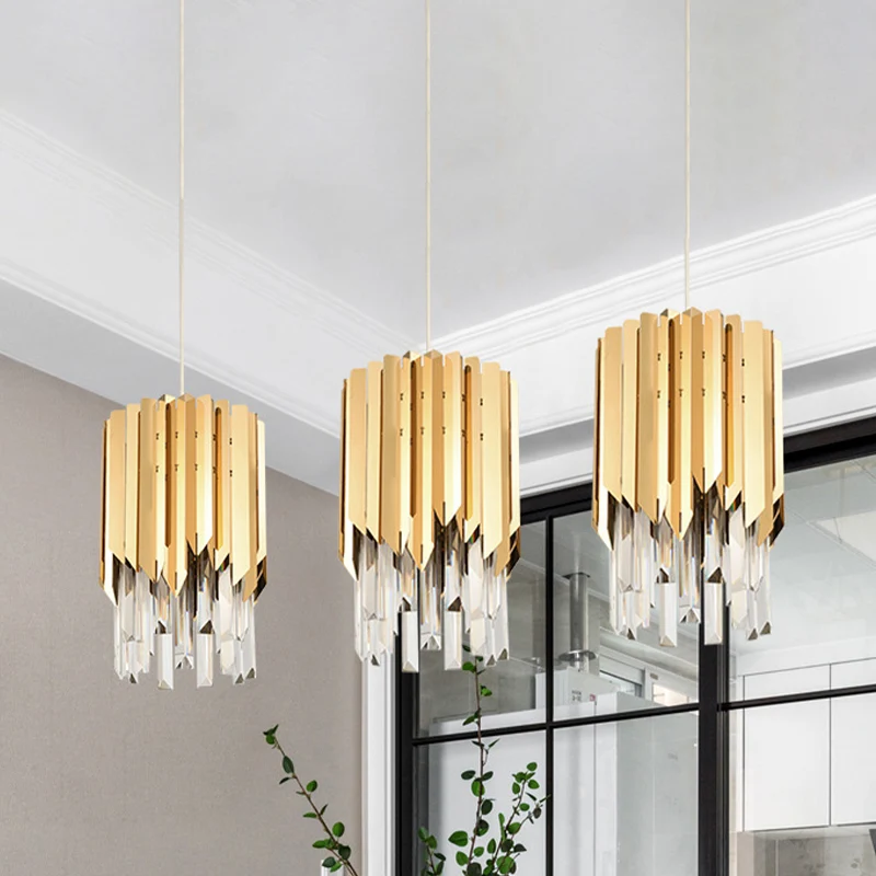 Luxe gelaagde clusterhanger 3-kops helder kristal rechthoekig hanglicht goud voor eetkamer Clearhalo