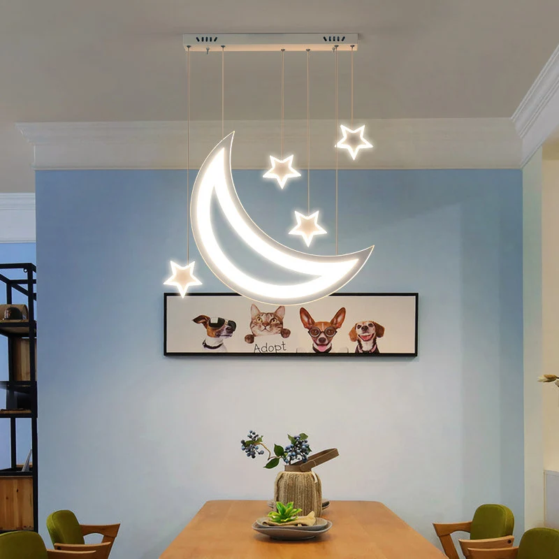 Maan en sterren plafondlamp moderne acryl LED 5/9 lampen eetkamer eilandhanger boven tafel warm/wit licht Clearhalo