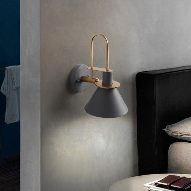 Macaron 1-kops wandlamp, bugelvormige wandlamp met metalen kap voor slaapkamer Clearhalo