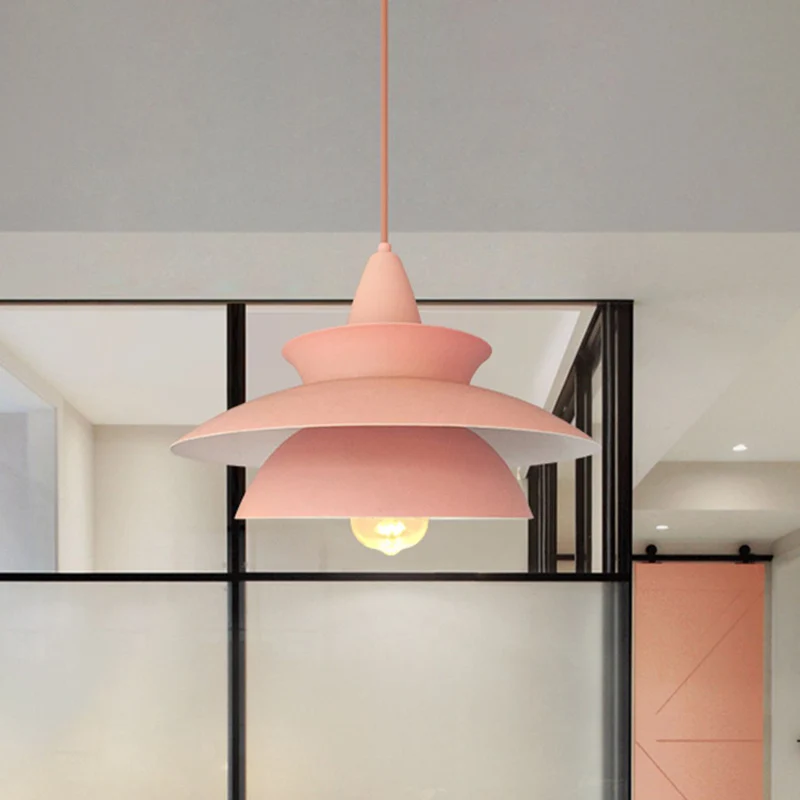 Macaron 3-laags ijzeren hanglamp 1-lichts hangende plafondlamp roze boven tafel Clearhalo