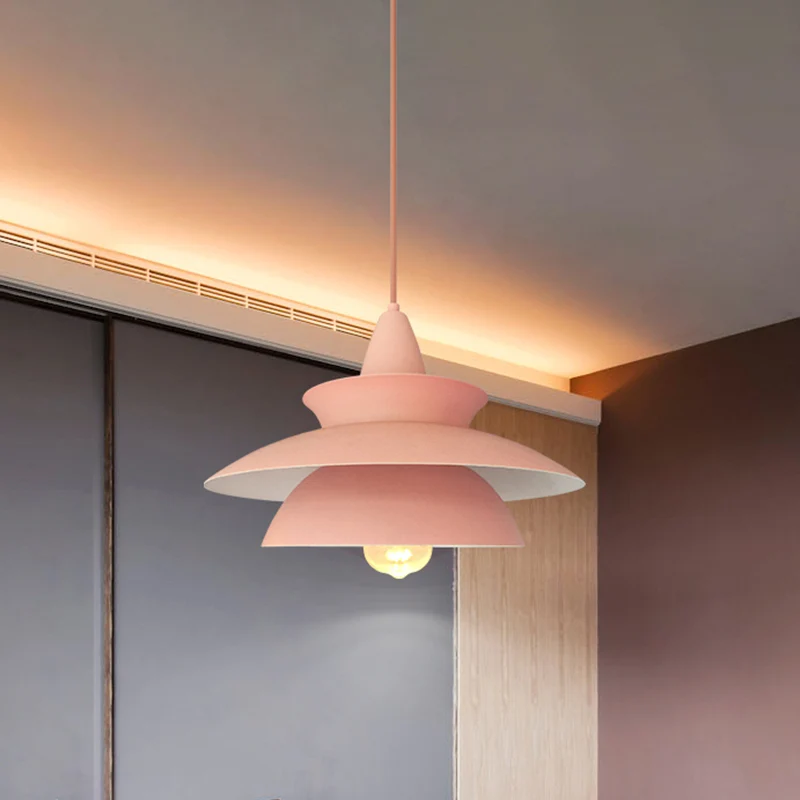 Macaron 3-laags ijzeren hanglamp 1-lichts hangende plafondlamp roze boven tafel Clearhalo