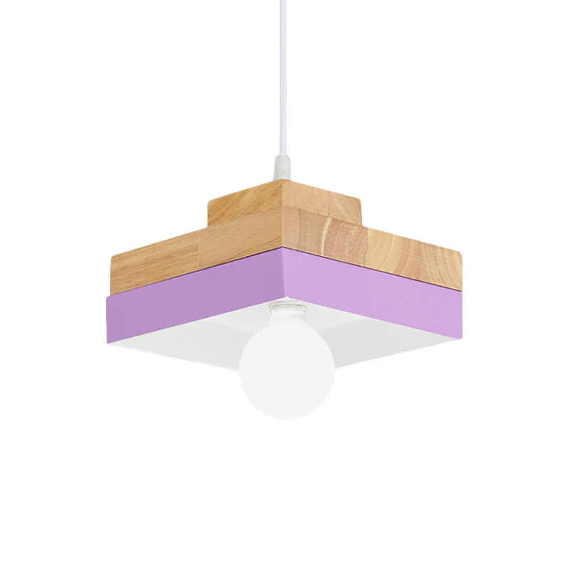 Macaron cirkel/vierkant neerwaartse verlichting metaal 1-lichts woonkamer hangende plafondlamp oranje/paars/geel en hout C...