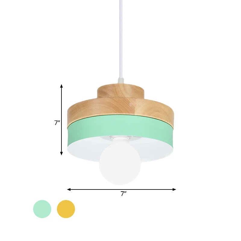 Macaron cirkel/vierkant neerwaartse verlichting metaal 1-lichts woonkamer hangende plafondlamp oranje/paars/geel en hout C...