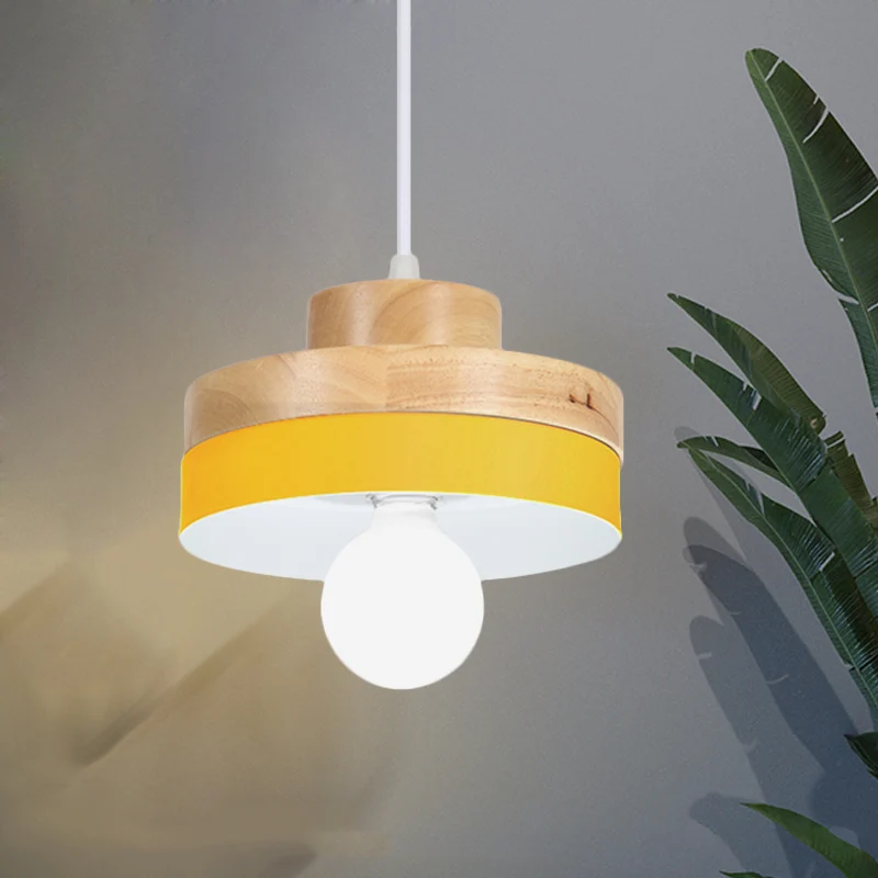Macaron cirkel/vierkant neerwaartse verlichting metaal 1-lichts woonkamer hangende plafondlamp oranje/paars/geel en hout C...