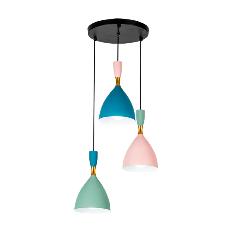 Macaron Cluster Trechterhanger Aluminium 3-lichts Loft House Plafondophanglamp groen-roze-blauw Clearhalo