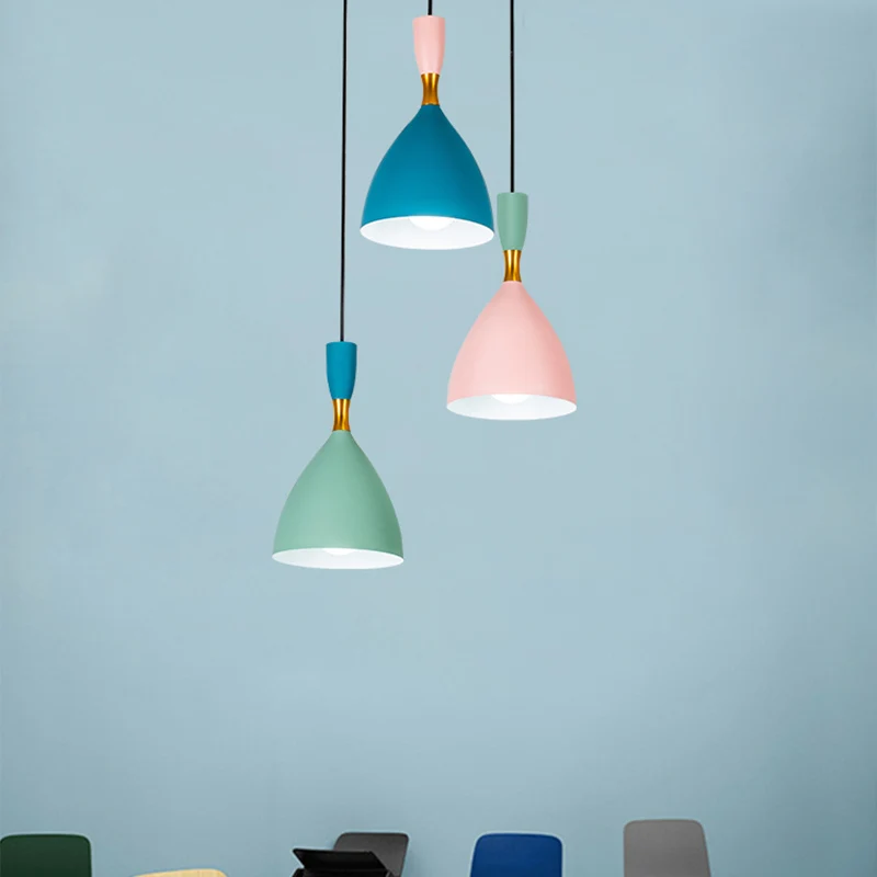 Macaron Cluster Trechterhanger Aluminium 3-lichts Loft House Plafondophanglamp groen-roze-blauw Clearhalo