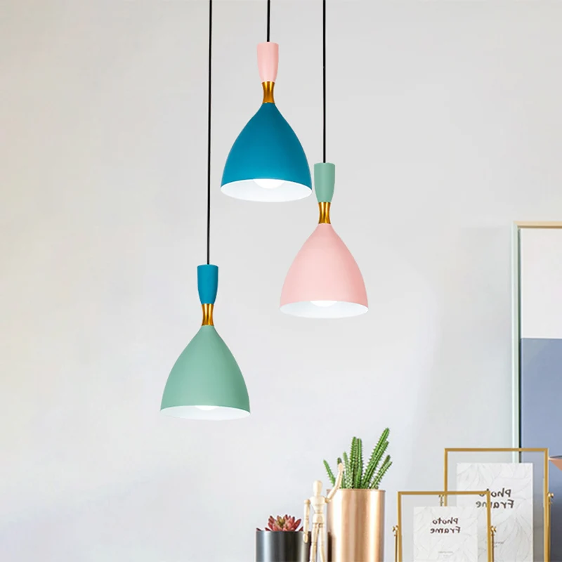 Macaron Cluster Trechterhanger Aluminium 3-lichts Loft House Plafondophanglamp groen-roze-blauw Clearhalo