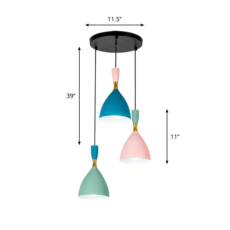 Macaron Cluster Trechterhanger Aluminium 3-lichts Loft House Plafondophanglamp groen-roze-blauw Clearhalo