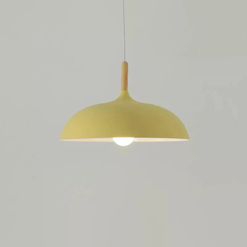 Macaron Dome hanglamp metaal 1-lichts eetkamer hanglamp met houten blad Clearhalo