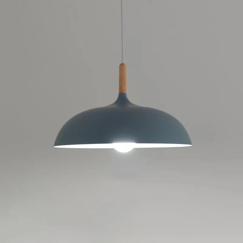 Macaron Dome hanglamp metaal 1-lichts eetkamer hanglamp met houten blad Clearhalo
