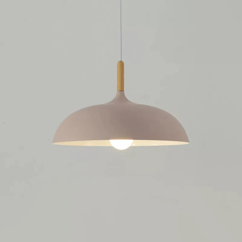 Macaron Dome hanglamp metaal 1-lichts eetkamer hanglamp met houten blad Clearhalo