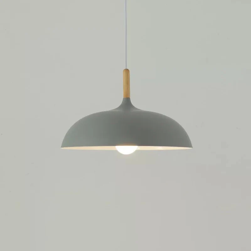 Macaron Dome hanglamp metaal 1-lichts eetkamer hanglamp met houten blad Clearhalo