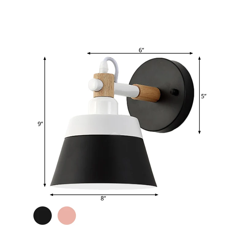 Macaron 1 Head Wandverlichting Zwart/Roze Wide Flare Sconce Lichtarmatuur met metalen kap Clearhalo