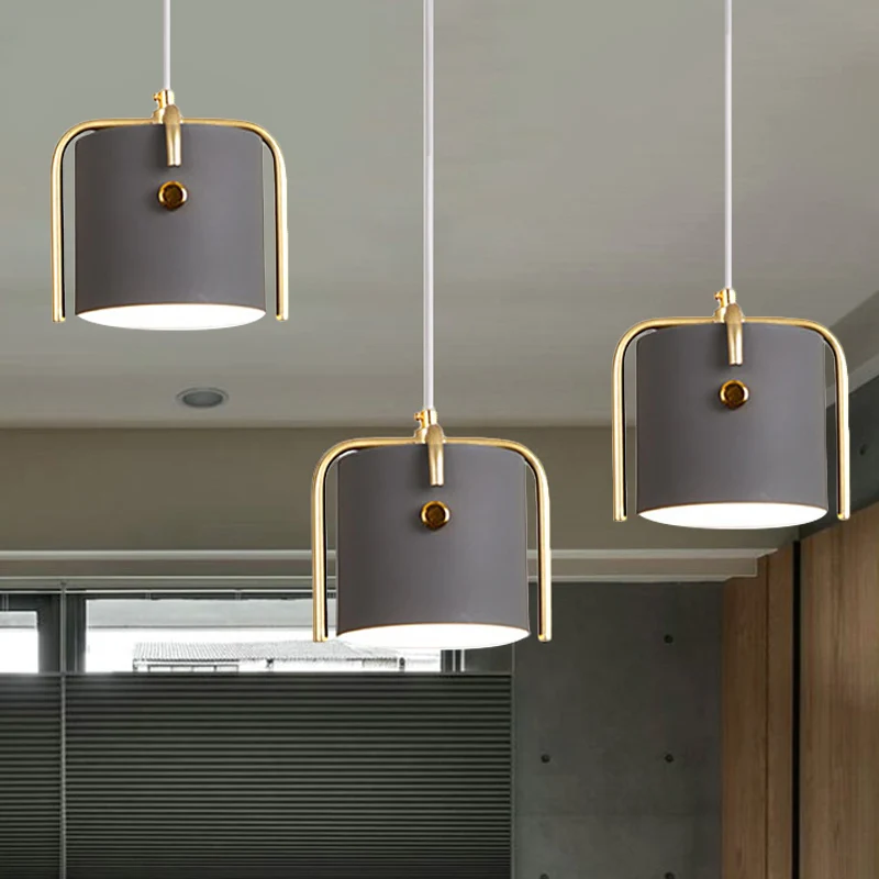 Macaron Stijlvolle 1-lichts hanglamp met metalen kap Grijs/witte tonvormige hanglamp voor eetkamer Clearhalo