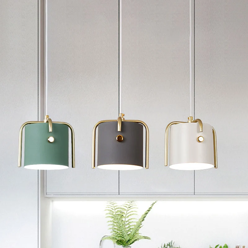 Macaron Stijlvolle 1-lichts hanglamp met metalen kap Grijs/witte tonvormige hanglamp voor eetkamer Clearhalo