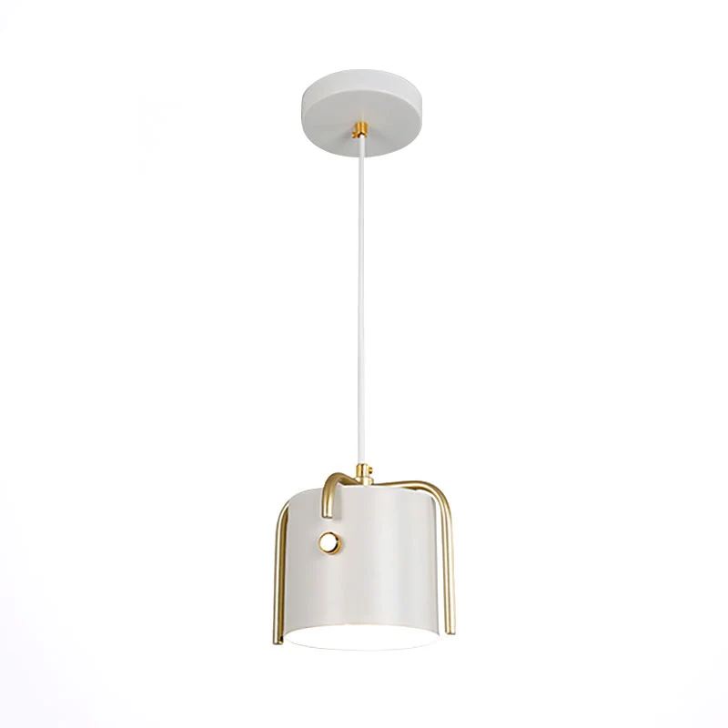 Macaron Stijlvolle 1-lichts hanglamp met metalen kap Grijs/witte tonvormige hanglamp voor eetkamer Clearhalo