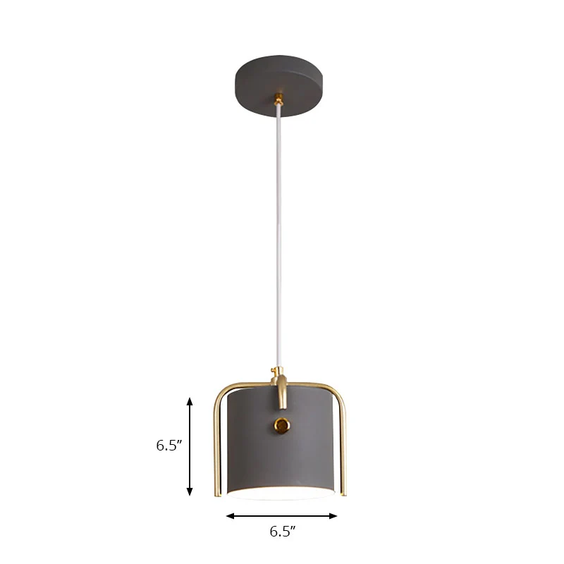Macaron Stijlvolle 1-lichts hanglamp met metalen kap Grijs/witte tonvormige hanglamp voor eetkamer Clearhalo