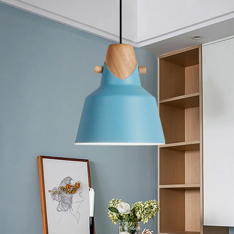 Macaron Stijlvolle Barn Shade Hanglamp 1-lichts Hangende plafondlamp van metaal en hout zwart/wit Clearhalo