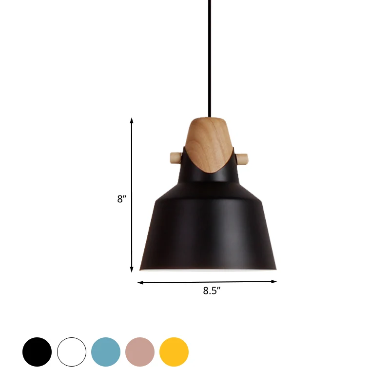 Macaron Stijlvolle Barn Shade Hanglamp 1-lichts Hangende plafondlamp van metaal en hout zwart/wit Clearhalo