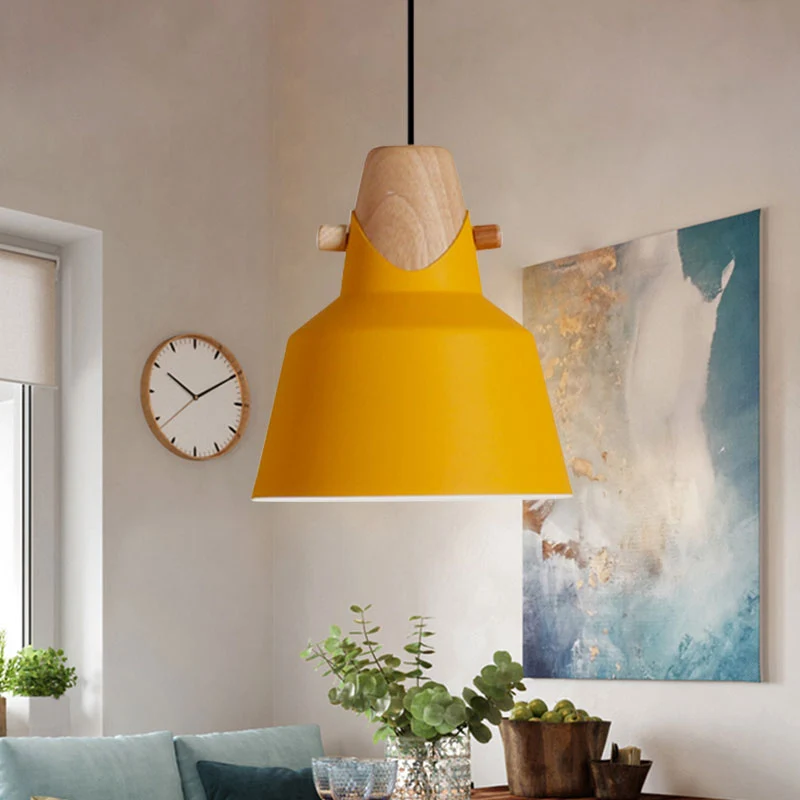 Macaron Stijlvolle Barn Shade Hanglamp 1-lichts Hangende plafondlamp van metaal en hout zwart/wit Clearhalo