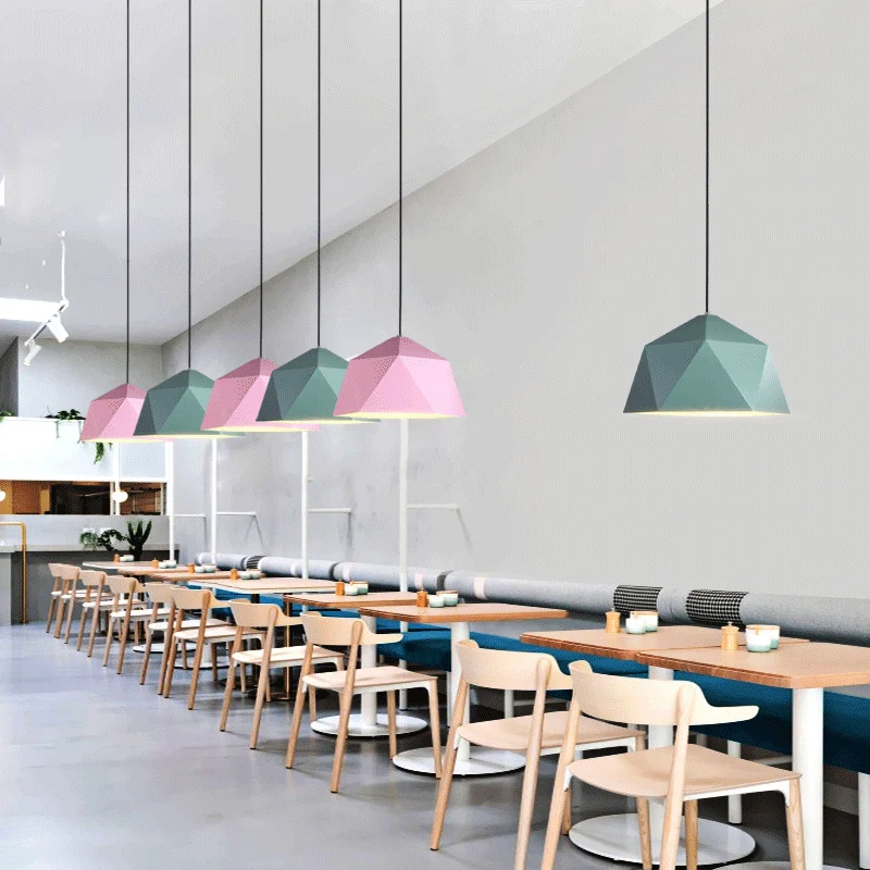 Macaron-stijl hanglamp, polyhedrale kom, één kop, metalen hanglamp voor stoffenwinkel Clearhalo