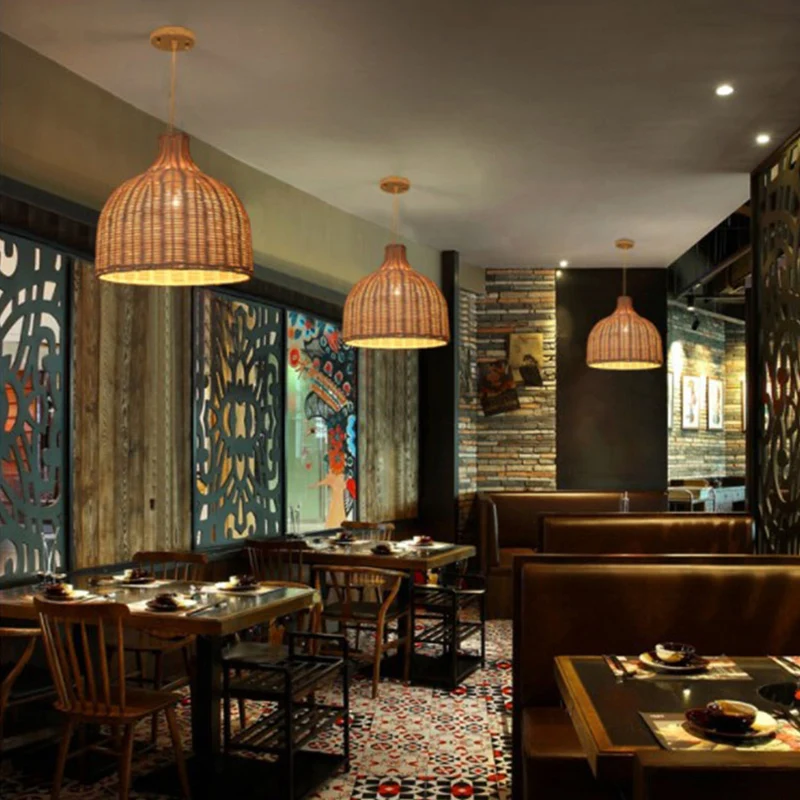 Mand ophangverlichting Minimalistisch rotan 1��Head Restaurant hangend plafondlicht Clearhalo