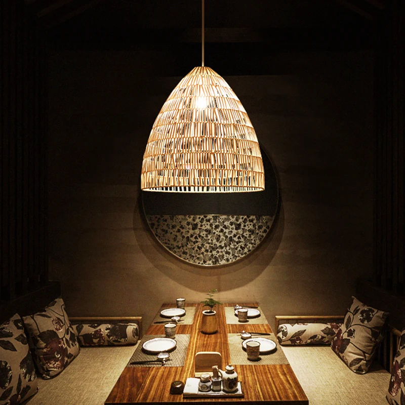 Mand-plafondlamp Moderne stijl rotan enkele theesalon hangende hanglamp hout Clearhalo