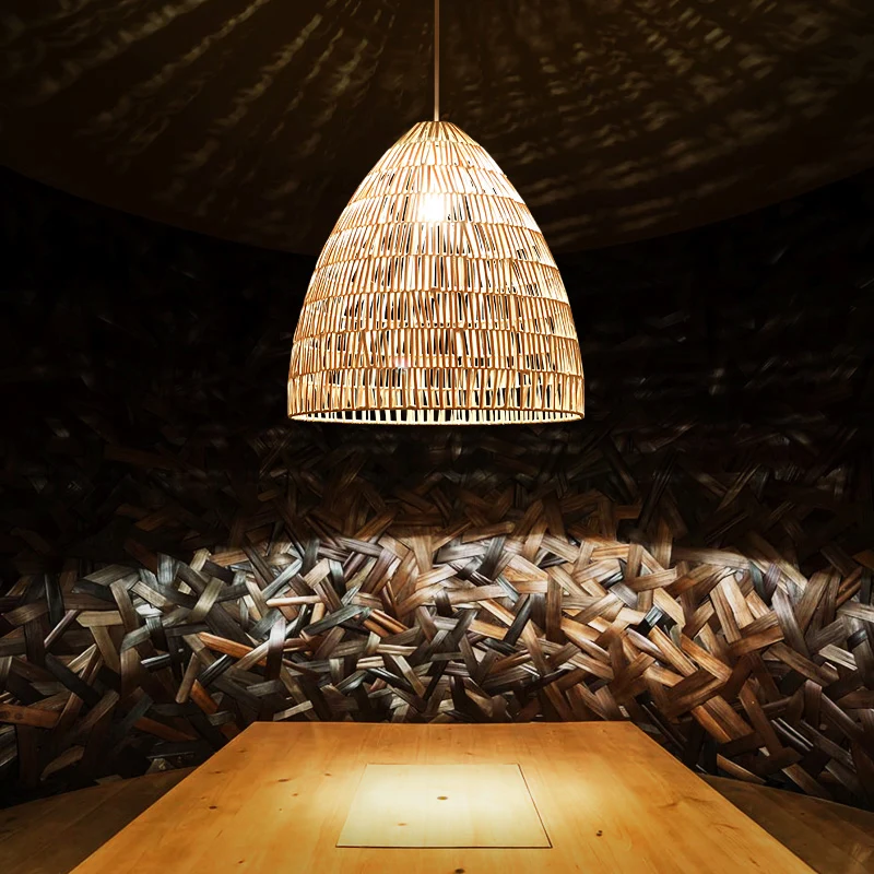 Mand-plafondlamp Moderne stijl rotan enkele theesalon hangende hanglamp hout Clearhalo