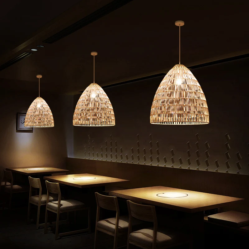 Mand-plafondlamp Moderne stijl rotan enkele theesalon hangende hanglamp hout Clearhalo