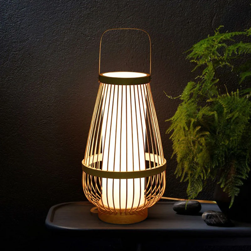 Mandvormige bamboe tafellamp Minimalistisch houten nachtkastje met 1 kop voor restaurant Clearhalo