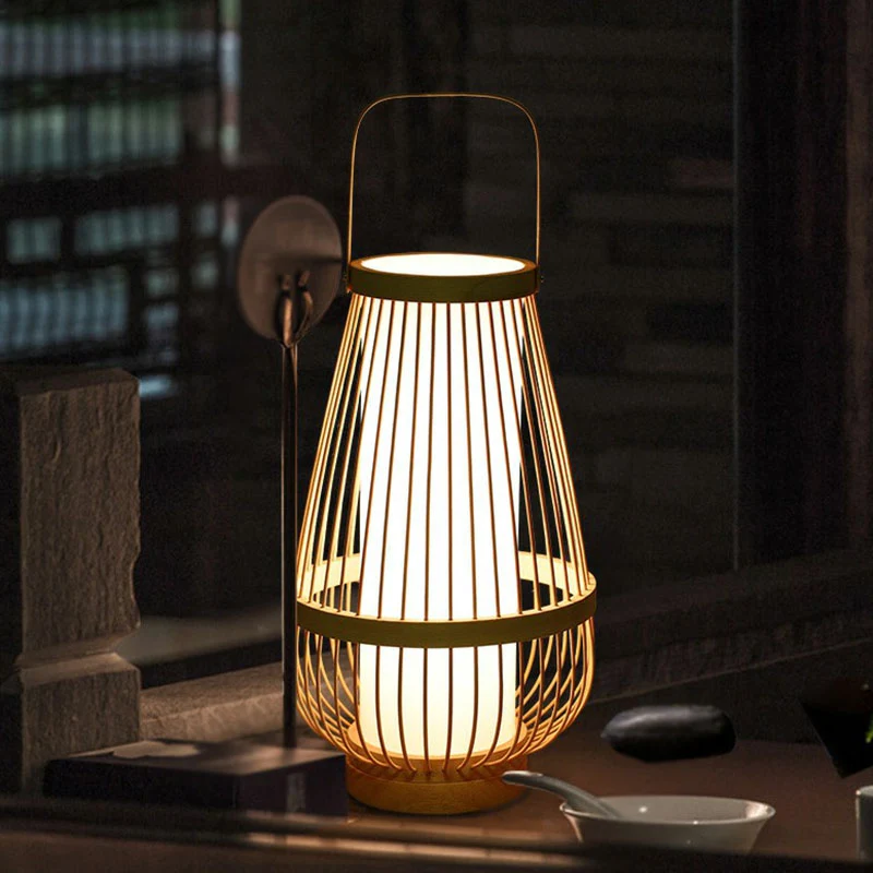 Mandvormige bamboe tafellamp Minimalistisch houten nachtkastje met 1 kop voor restaurant Clearhalo