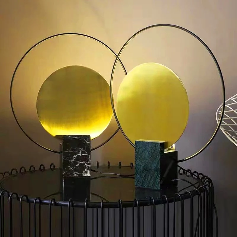Marmeren rechthoekige nachtkastjelamp, postmoderne woonkamertafelverlichting met 1 lamp en halo-ring Clearhalo