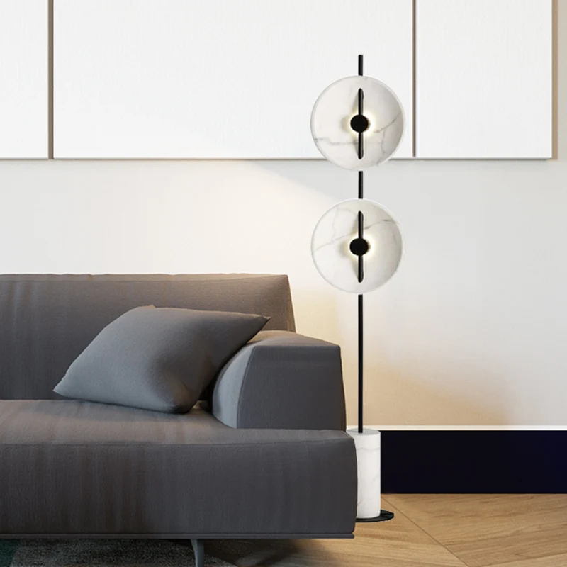 Marmeren schijf LED-stand-up lamp Minimalistische witte vloerverlichting met cilindrische voet Clearhalo