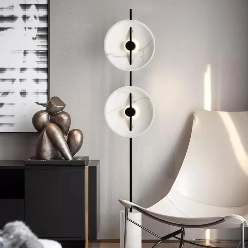 Marmeren schijf LED-stand-up lamp Minimalistische witte vloerverlichting met cilindrische voet Clearhalo