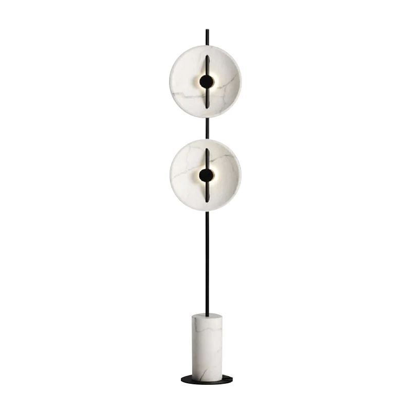 Marmeren schijf LED-stand-up lamp Minimalistische witte vloerverlichting met cilindrische voet Clearhalo