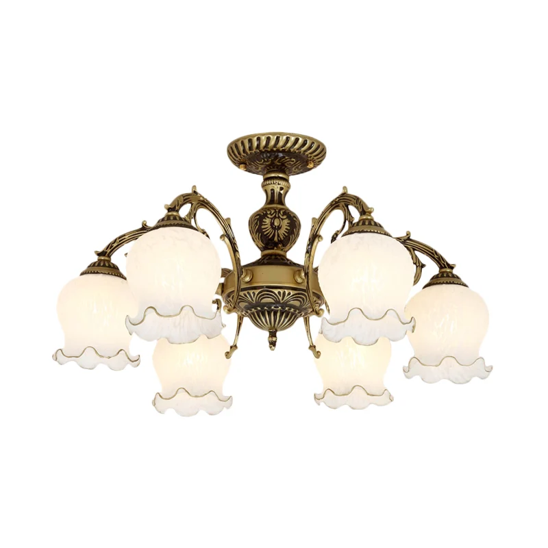 Mat wit glas brons semi-inbouwlamp bloem 3/5/6-lamps antiek verzonken plafondverlichting Clearhalo